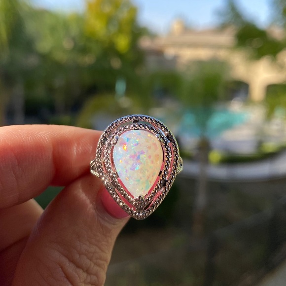 New Sterling Silver Fire Opal Oval Cut Ring - Picture 2 of 3